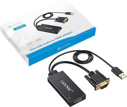 محول eSynic VGA إلى HDMI، موصلات مطلية بالذهب، يدعم دقة 1080 بكسل، تركيب سهل التوصيل والتشغيل in Kuwait