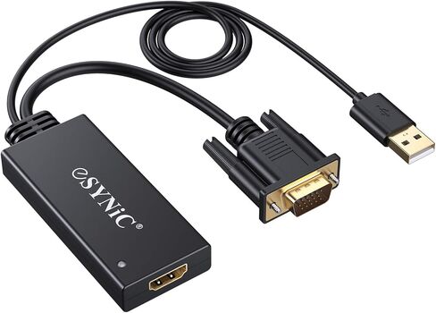 محول eSynic VGA إلى HDMI، موصلات مطلية بالذهب، يدعم دقة 1080 بكسل، تركيب سهل التوصيل والتشغيل in Kuwait