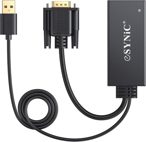 محول eSynic VGA إلى HDMI، موصلات مطلية بالذهب، يدعم دقة 1080 بكسل، تركيب سهل التوصيل والتشغيل in Kuwait