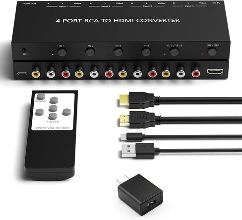 4 محول AV إلى HDMI محول RCA إلى HDMI محول نقل الفيديو والصوت يدعم 720P/1080P(30HZ/60HZ) لمشغلات WII N64 PS1 PS2 PS3 VHS VCR DVD in Kuwait