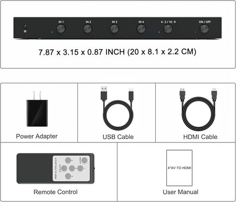4 محول AV إلى HDMI محول RCA إلى HDMI محول نقل الفيديو والصوت يدعم 720P/1080P(30HZ/60HZ) لمشغلات WII N64 PS1 PS2 PS3 VHS VCR DVD in Kuwait