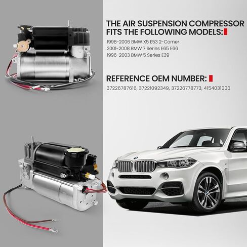 مضخة ضاغط تعليق هوائي VIGOR متوافقة مع 1998-2006 BMW X5 E53، 5 Series E39، 7 Series E65/E66 Car، OEM استبدال رقم القطعة 37226787616، 37221092349 in Kuwait