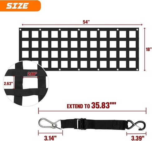Heavy Duty Tailgate Cargo Net for Truck Bed, 54 in x 18 in Extendable Tailgate Net with 4 Adjustable Buckle Straps, 1600LBS Capicity Cargo Net for Truck, Trailer, Pickup, Jeep, SUV, Boat in Kuwait