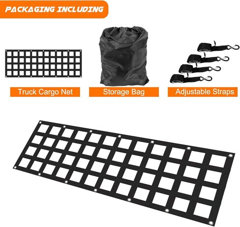 Heavy Duty Tailgate Cargo Net for Truck Bed, 54 in x 18 in Extendable Tailgate Net with 4 Adjustable Buckle Straps, 1600LBS Capicity Cargo Net for Truck, Trailer, Pickup, Jeep, SUV, Boat in Kuwait