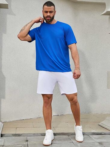 LeeHanTon Men's Workout Running Shirts Crew Neck Short Sleeve T-Shirts Athletic Quick Dry Gym Shirts 5 Pack in Saudi Arabia