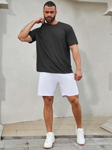 LeeHanTon Men's Workout Running Shirts Crew Neck Short Sleeve T-Shirts Athletic Quick Dry Gym Shirts 5 Pack in Saudi Arabia