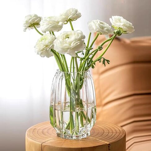 Flower Vase，Glass Vase，11 inch，GIDARY Thickened Clear Ribbed Glass Vase for Bookshelf,Dinner Table,Indoor Office Desktop,Meeting Room,Home Christmas Day Decoration in Saudi Arabia