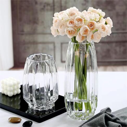 Flower Vase，Glass Vase，11 inch，GIDARY Thickened Clear Ribbed Glass Vase for Bookshelf,Dinner Table,Indoor Office Desktop,Meeting Room,Home Christmas Day Decoration in Saudi Arabia