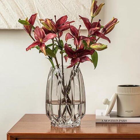 مزهرية زهور، مزهرية زجاجية، 7.8 بوصة، مزهرية زجاجية مضلعة سميكة من GIDARY لرف الكتب، طاولة العشاء، سطح المكتب الداخلي، غرفة الاجتماعات، ديكور المنزل في عيد الميلاد in Kuwait