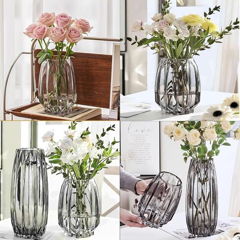 مزهرية زهور، مزهرية زجاجية، 7.8 بوصة، مزهرية زجاجية مضلعة سميكة من GIDARY لرف الكتب، طاولة العشاء، سطح المكتب الداخلي، غرفة الاجتماعات، ديكور المنزل في عيد الميلاد in Kuwait