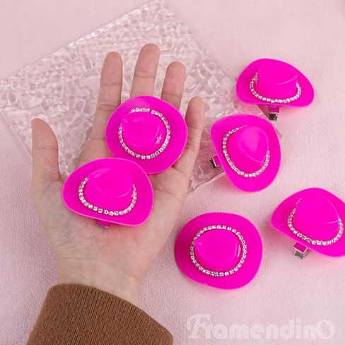Framendino, 6 Pack Mini Cowboy Hat Clip Plastic Cute Hat Clip Small Cowgirl Hat Clips for DIY Decoration(Pink) in Saudi Arabia