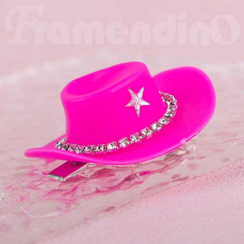 Framendino, 6 Pack Mini Cowboy Hat Clip Plastic Cute Hat Clip Small Cowgirl Hat Clips for DIY Decoration(Pink) in Saudi Arabia
