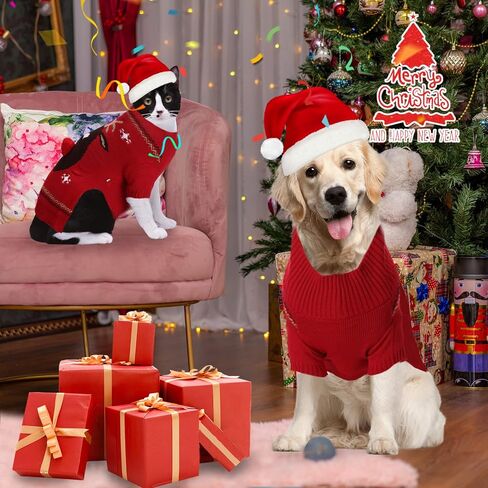 Ugly Christmas Dog Sweater Reindeer Xmas Dog Outfits Pet Dog Holiday Costumes Red Puppy Cat Winter Knitwear Clothes Turtleneck Warm Jumper Clothes for Small Medium Large Dogs(Red,M) in Kuwait