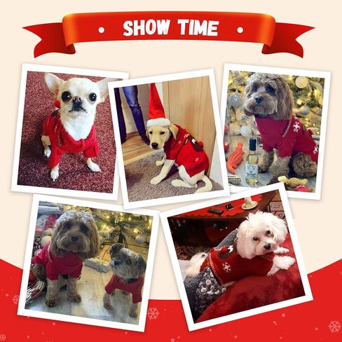 Ugly Christmas Dog Sweater Reindeer Xmas Dog Outfits Pet Dog Holiday Costumes Red Puppy Cat Winter Knitwear Clothes Turtleneck Warm Jumper Clothes for Small Medium Large Dogs(Red,M) in Kuwait