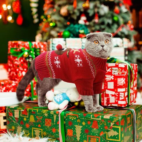 Ugly Christmas Dog Sweater Reindeer Xmas Dog Outfits Pet Dog Holiday Costumes Red Puppy Cat Winter Knitwear Clothes Turtleneck Warm Jumper Clothes for Small Medium Large Dogs(Red,M) in Kuwait