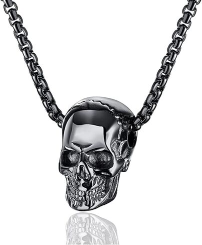 Fashion Jewelry Stainless Steel Skull Pendant Necklace for Men Punk Rapper High Polished Skull Head Hip Hop Pendant Necklace with 22 Inches Box Chain for Women Men in Kuwait