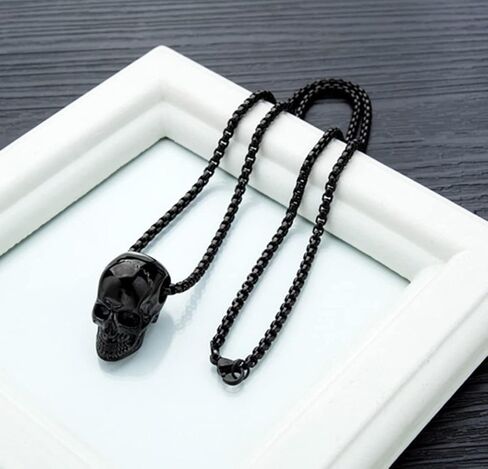 Fashion Jewelry Stainless Steel Skull Pendant Necklace for Men Punk Rapper High Polished Skull Head Hip Hop Pendant Necklace with 22 Inches Box Chain for Women Men in Kuwait