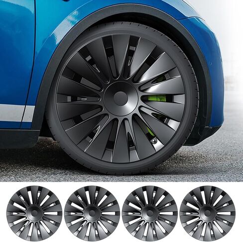 أغطية عجلات POSWIS مقاس 19 بوصة لـ Tesla Model Y 2019-2024 Hubcaps Rims أغطية العجلات ملحقات بديلة متوافقة مع Tesla Model Y Matte Black تتضمن قبعات شعار المركز (4 عبوات) in Kuwait