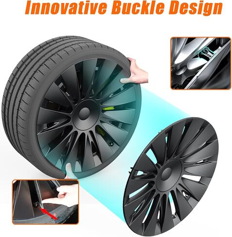 أغطية عجلات POSWIS مقاس 19 بوصة لـ Tesla Model Y 2019-2024 Hubcaps Rims أغطية العجلات ملحقات بديلة متوافقة مع Tesla Model Y Matte Black تتضمن قبعات شعار المركز (4 عبوات) in Kuwait