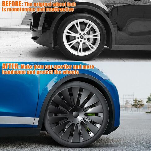 أغطية عجلات POSWIS مقاس 19 بوصة لـ Tesla Model Y 2019-2024 Hubcaps Rims أغطية العجلات ملحقات بديلة متوافقة مع Tesla Model Y Matte Black تتضمن قبعات شعار المركز (4 عبوات) in Kuwait