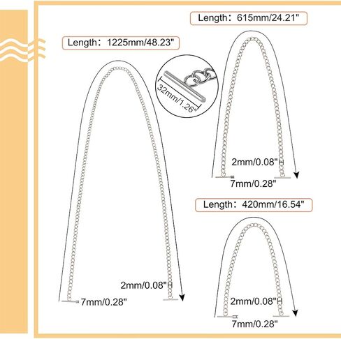 WADORN 3 Sizes Purse Replacement Chain Strap, Iron Flat Chains Cross Body Chains Shoulder Bag Chain 12/24/48 Inch Handbag Chain Accessories with Toggle Clasps 1.2inch for Handmade Bag Making, Gold in Saudi Arabia