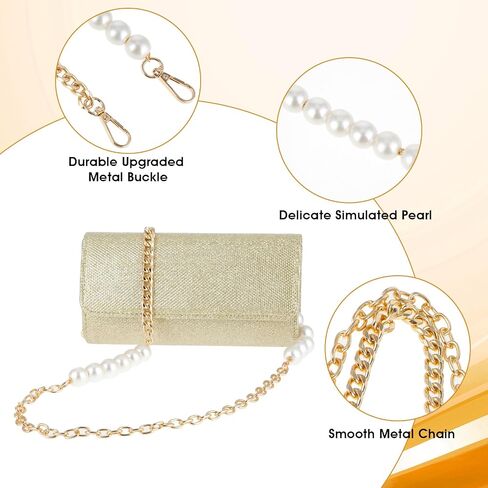 حزام حقيبة كروس من اللؤلؤ المقلد مقاس 47 بوصة من GEEHUA، سلسلة محفظة لؤلؤية مقاس 17 مم وحزام حقيبة يد وسلاسل بديلة إكسسوارات سلسلة زخرفية ذاتية الصنع مع مشابك جراد البحر للقابض (ذهبي) in Saudi Arabia