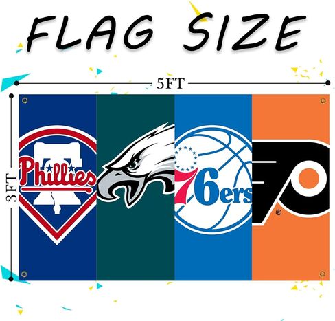 McosU Philadelphia 4 Teams Flag Banner 3 ft x 5 ft Polyester with 4 Brass Grommets Vivid Color HD Printing For Indoor Outdoor Decoration in Saudi Arabia