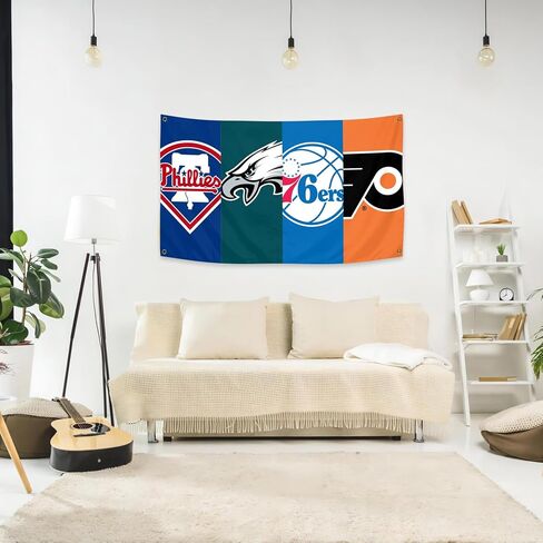 McosU Philadelphia 4 Teams Flag Banner 3 ft x 5 ft Polyester with 4 Brass Grommets Vivid Color HD Printing For Indoor Outdoor Decoration in Saudi Arabia