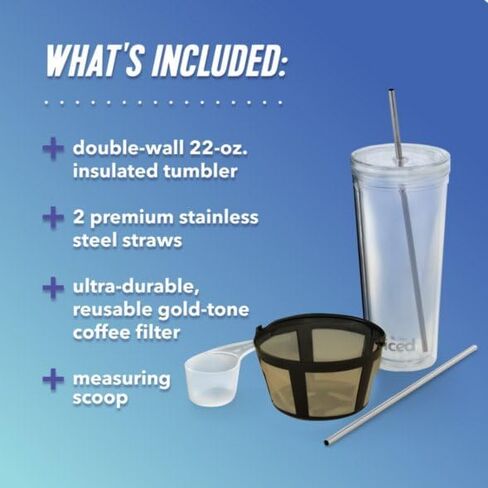 ماكينة صنع القهوة المثلجة من مستر كوفي، ماكينة تقديم فردية مع كوب خالٍ من مادة BPA بسعة 22 أونصة وفلتر قهوة قابل لإعادة الاستخدام، تتضمن شفاطتين من الفولاذ المقاوم للصدأ، باللون الأسود in Kuwait