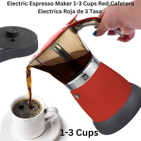 Bene Casa - Electric Espresso Maker 1-3 Cup Red, Cafetera Electrica Roja de 3 Tasa Model BC-95514. in Kuwait
