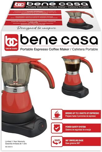 Bene Casa - Electric Espresso Maker 1-3 Cup Red, Cafetera Electrica Roja de 3 Tasa Model BC-95514. in Kuwait