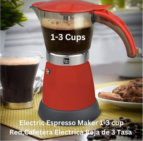 Bene Casa - Electric Espresso Maker 1-3 Cup Red, Cafetera Electrica Roja de 3 Tasa Model BC-95514. in Kuwait