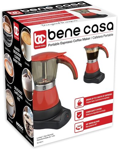 Bene Casa - Electric Espresso Maker 1-3 Cup Red, Cafetera Electrica Roja de 3 Tasa Model BC-95514. in Kuwait