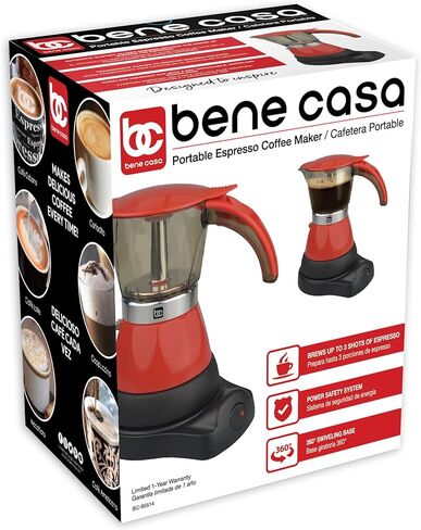 Bene Casa - Electric Espresso Maker 1-3 Cup Red, Cafetera Electrica Roja de 3 Tasa Model BC-95514. in Kuwait