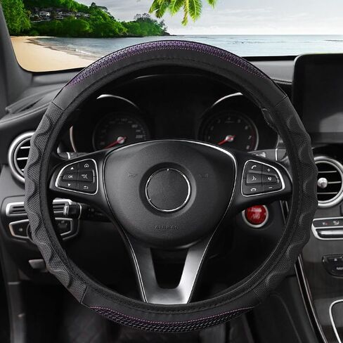 Car Steering Wheel Cover, 14 1/2 to 15 Inch Anti-Slip Breathable Durable Automotive Steering Wheel Protector for Men Women, Vehicle Interior Decoration Universal for SUV, Truck, RV (Black) in Saudi Arabia