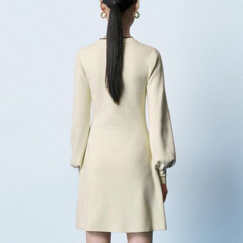 فساتين كنزة صوفية نسائية 2024 بأزرار صغيرة وأكمام طويلة منتفخة وخصر إمبراطوري in Kuwait