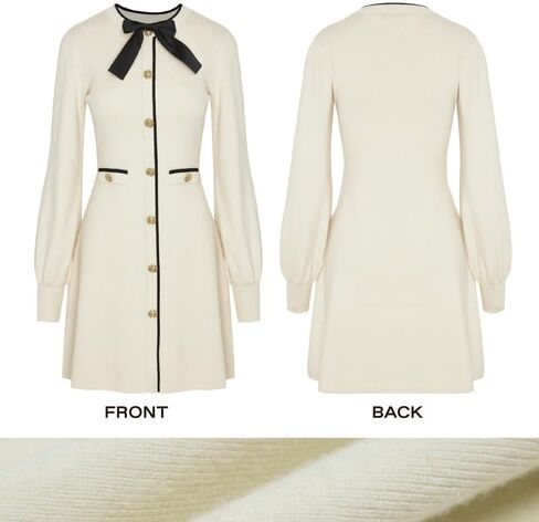 فساتين كنزة صوفية نسائية 2024 بأزرار صغيرة وأكمام طويلة منتفخة وخصر إمبراطوري in Kuwait