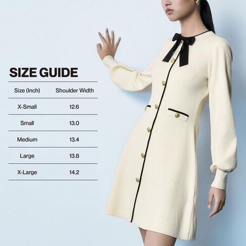 فساتين كنزة صوفية نسائية 2024 بأزرار صغيرة وأكمام طويلة منتفخة وخصر إمبراطوري in Kuwait