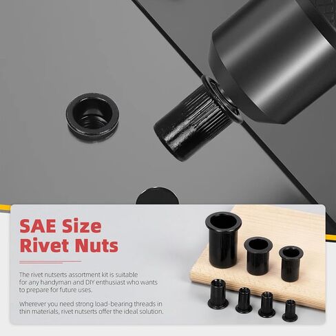 Hilitchi 320Pcs SAE UNC Rivet Nuts, 5/32-32, 8-32, 10-24, 1/4-20, 5/16-18, 3/8-16, 1/2-13 Zinc-Plated Carbon Steel Threaded Insert Nut Black Rivet Nut in Saudi Arabia