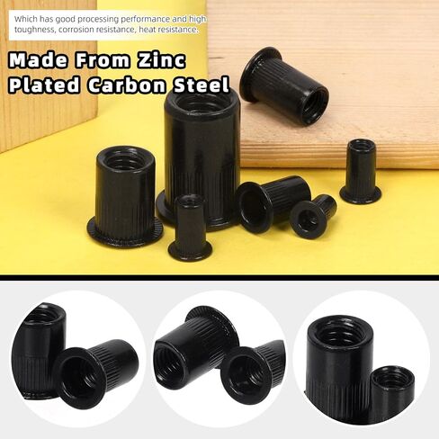 Hilitchi 320Pcs SAE UNC Rivet Nuts, 5/32-32, 8-32, 10-24, 1/4-20, 5/16-18, 3/8-16, 1/2-13 Zinc-Plated Carbon Steel Threaded Insert Nut Black Rivet Nut in Saudi Arabia