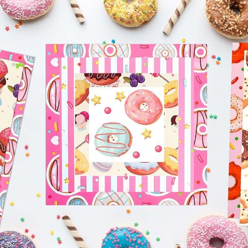 JISUAN 24 Sheets Donut Scrapbook Paper 12 Inch, Double-Sided Donuts Cupcake Pattern Paper Pack Baking Themed Decorative Craft Paper for Card Making Photo Album Junk Journal Party Decor in Saudi Arabia