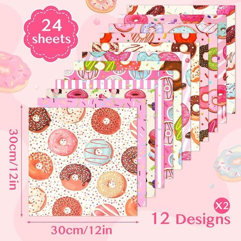 JISUAN 24 Sheets Donut Scrapbook Paper 12 Inch, Double-Sided Donuts Cupcake Pattern Paper Pack Baking Themed Decorative Craft Paper for Card Making Photo Album Junk Journal Party Decor in Saudi Arabia