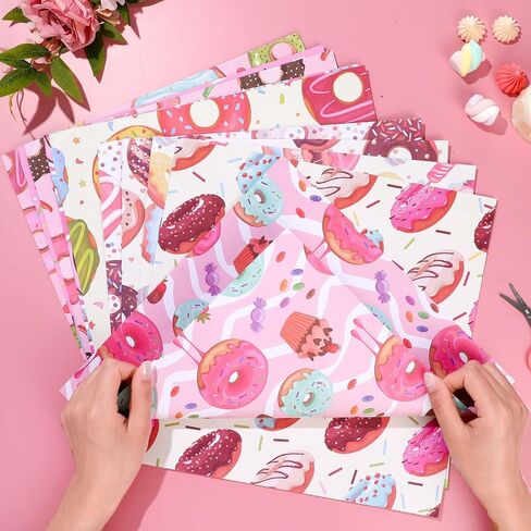 JISUAN 24 Sheets Donut Scrapbook Paper 12 Inch, Double-Sided Donuts Cupcake Pattern Paper Pack Baking Themed Decorative Craft Paper for Card Making Photo Album Junk Journal Party Decor in Saudi Arabia