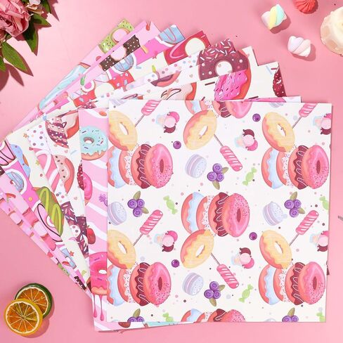 JISUAN 24 Sheets Donut Scrapbook Paper 12 Inch, Double-Sided Donuts Cupcake Pattern Paper Pack Baking Themed Decorative Craft Paper for Card Making Photo Album Junk Journal Party Decor in Saudi Arabia