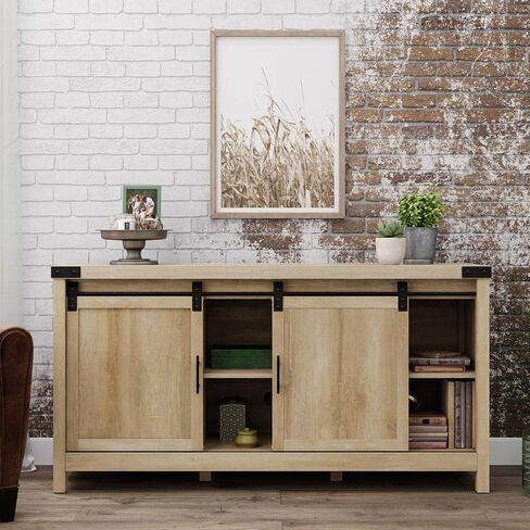 Sauder Bridge Acre Rustic Farmhouse 58" Credenza, L: 58.19" x W: 15.51" x H: 30.0", Orchard Oak Finish in Saudi Arabia