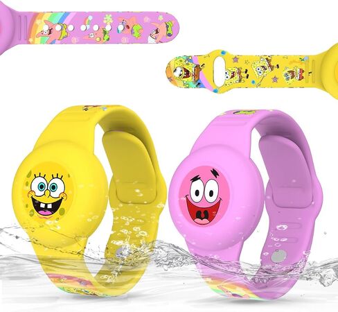 2 Pack Compatible for AirTag Bracelet Kids, Waterproof Cute Cartoon Air tag Holder with Airtag Bracelet Design, Full Coverage Anti-Lost Soft Silicone Airtag Hidden Accessories for Child(Yellow&Purple) in Saudi Arabia