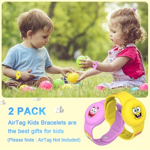 2 Pack Compatible for AirTag Bracelet Kids, Waterproof Cute Cartoon Air tag Holder with Airtag Bracelet Design, Full Coverage Anti-Lost Soft Silicone Airtag Hidden Accessories for Child(Yellow&Purple) in Saudi Arabia