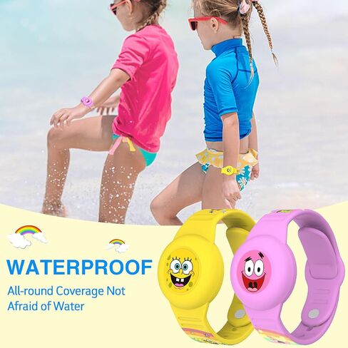 2 Pack Compatible for AirTag Bracelet Kids, Waterproof Cute Cartoon Air tag Holder with Airtag Bracelet Design, Full Coverage Anti-Lost Soft Silicone Airtag Hidden Accessories for Child(Yellow&Purple) in Saudi Arabia