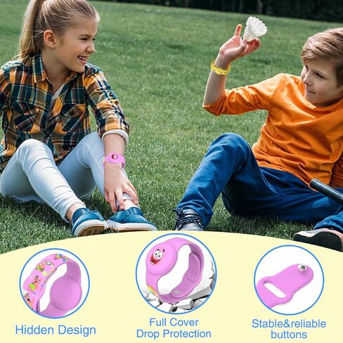 2 Pack Compatible for AirTag Bracelet Kids, Waterproof Cute Cartoon Air tag Holder with Airtag Bracelet Design, Full Coverage Anti-Lost Soft Silicone Airtag Hidden Accessories for Child(Yellow&Purple) in Saudi Arabia