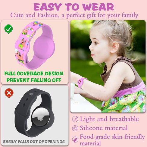 2 Pack Compatible for AirTag Bracelet Kids, Waterproof Cute Cartoon Air tag Holder with Airtag Bracelet Design, Full Coverage Anti-Lost Soft Silicone Airtag Hidden Accessories for Child(Yellow&Purple) in Saudi Arabia
